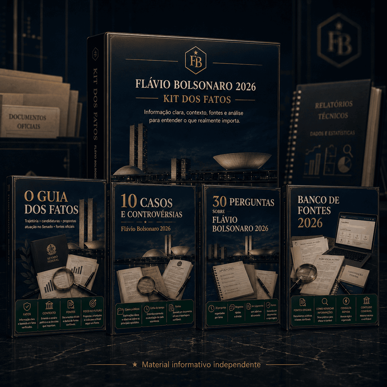 Mockup principal do Kit dos Fatos Flávio Bolsonaro 2026